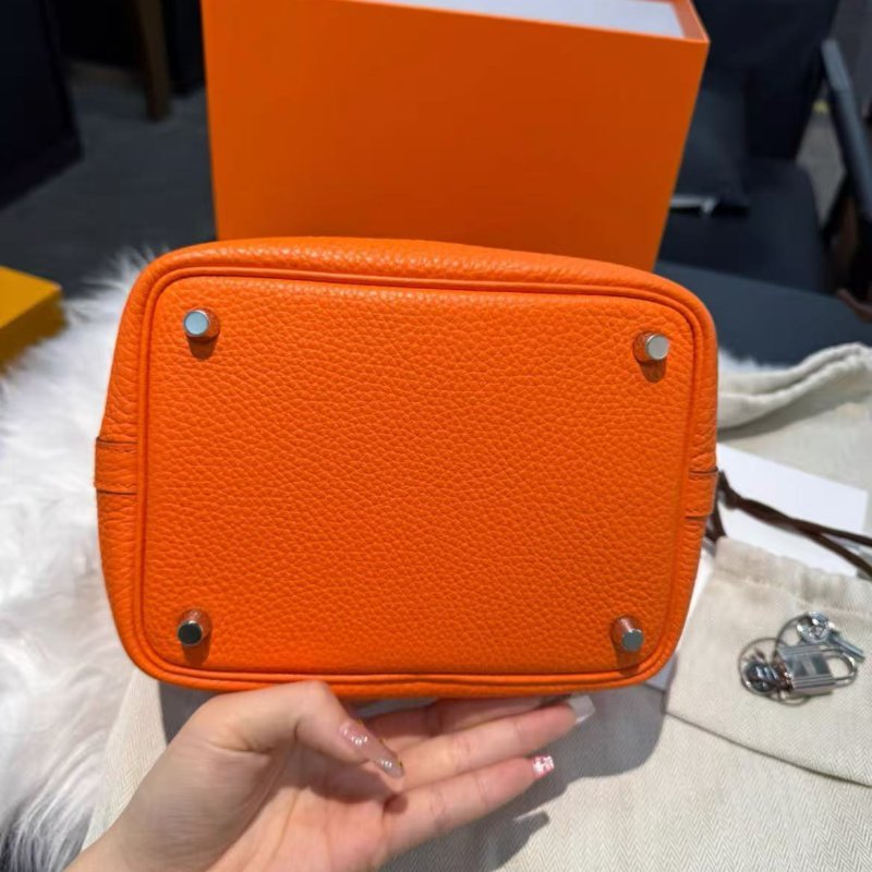 Hermes 菜籃子 牛皮橙色18尺寸 全新閒置 配件盒子塵袋說明書-4
