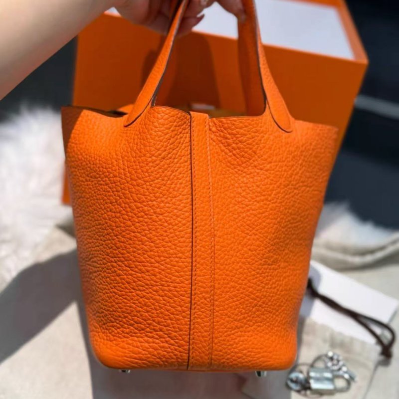 Hermes 菜籃子 牛皮橙色18尺寸 全新閒置 配件盒子塵袋說明書-5
