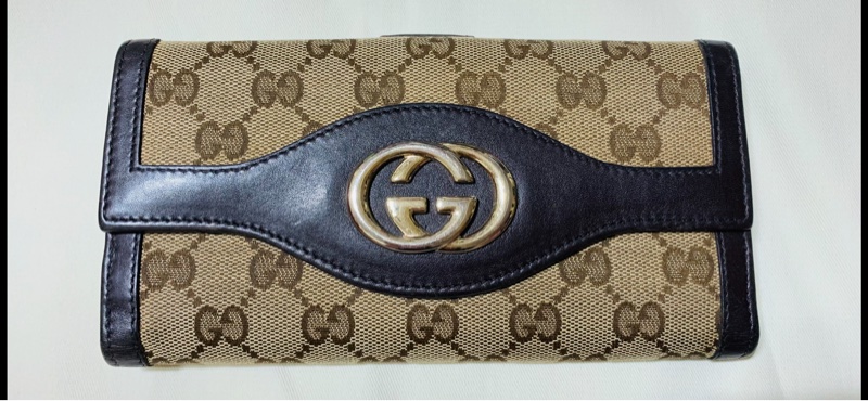 【降價出清】 GUCCI 經典雙G緹花皮革 金釦長夾-0