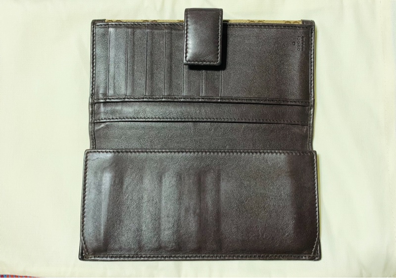 【降價出清】 GUCCI 經典雙G緹花皮革 金釦長夾-3