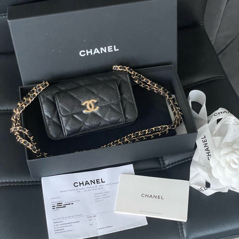 全新帶膜 大全配🈶️購證❤️ chanel #黑金 #荔枝皮 #woc #相機包-0