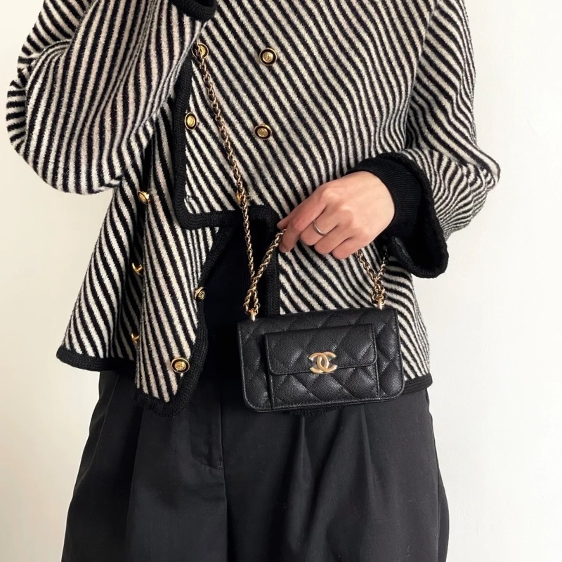 全新帶膜 大全配🈶️購證❤️ chanel #黑金 #荔枝皮 #woc #相機包-2