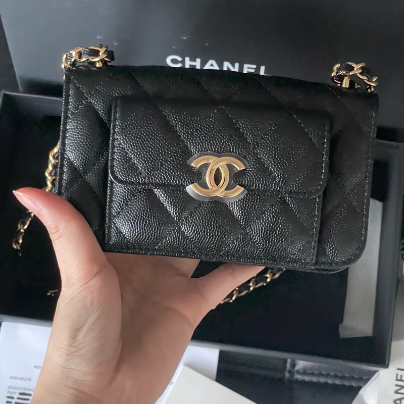 全新帶膜 大全配🈶️購證❤️ chanel #黑金 #荔枝皮 #woc #相機包-4