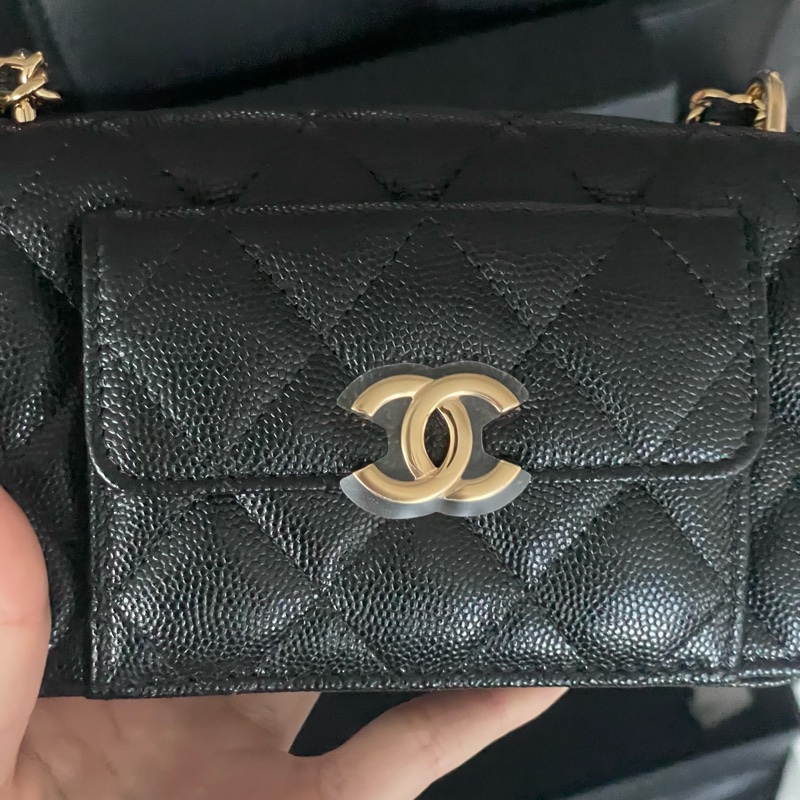 全新帶膜 大全配🈶️購證❤️ chanel #黑金 #荔枝皮 #woc #相機包-5