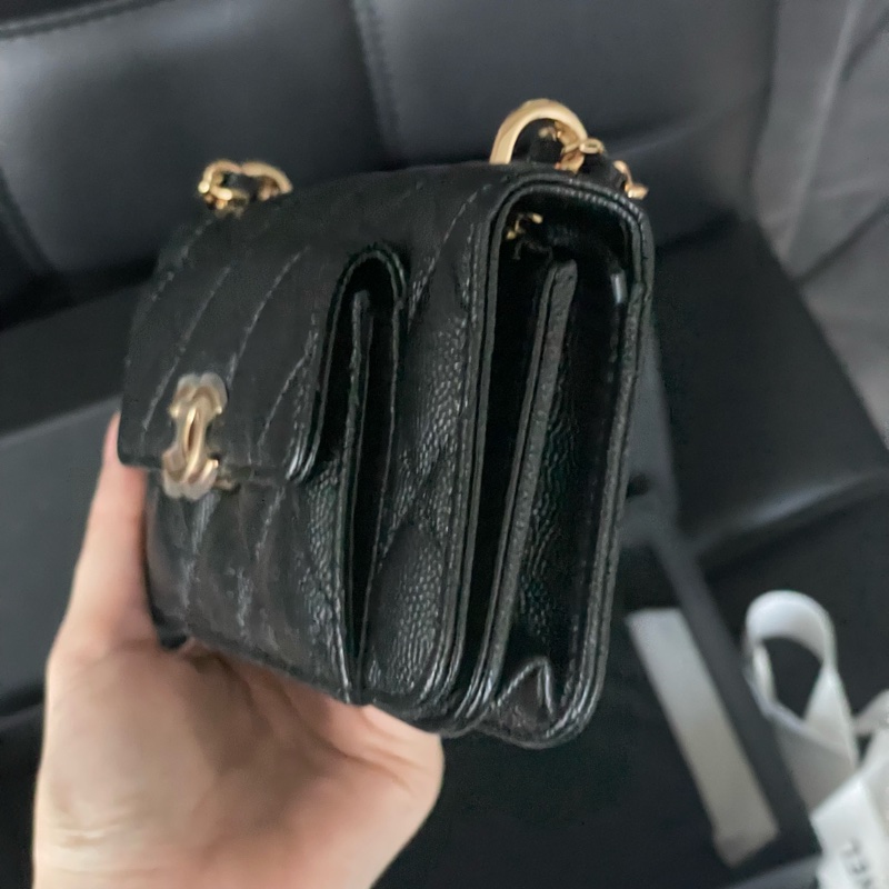 全新帶膜 大全配🈶️購證❤️ chanel #黑金 #荔枝皮 #woc #相機包-6