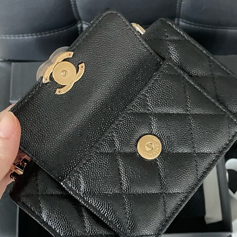 全新帶膜 大全配🈶️購證❤️ chanel #黑金 #荔枝皮 #woc #相機包-12