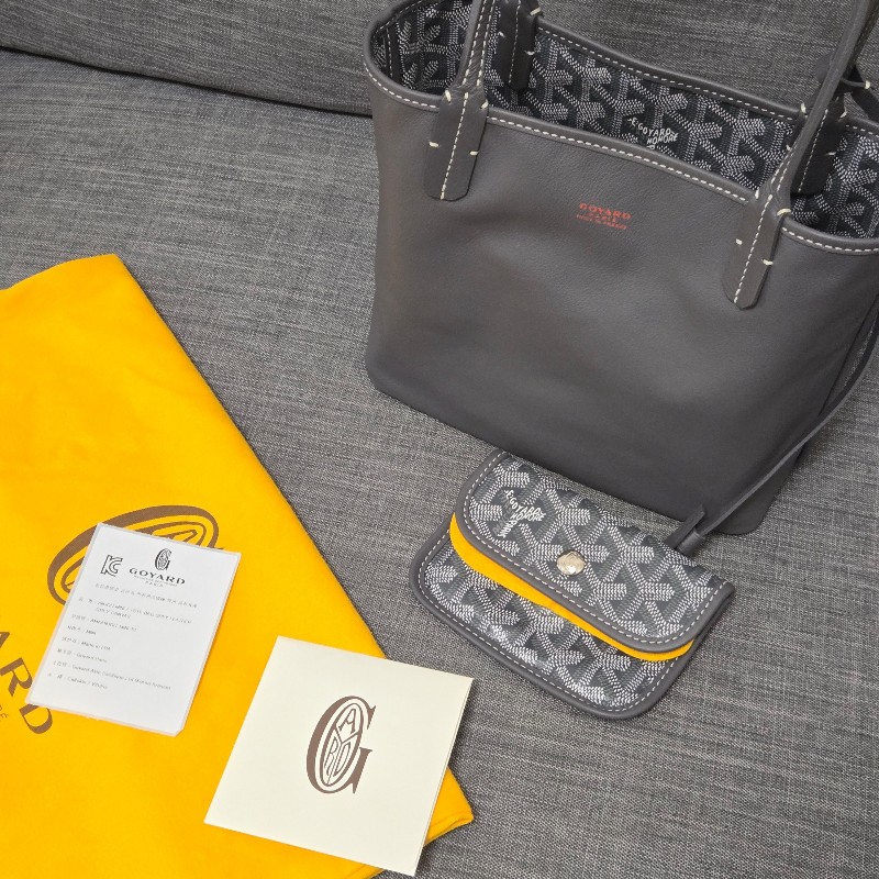 Goyard Anjou mini tote 牛皮雙面迷你 托特子母包 購物包 經典灰-60