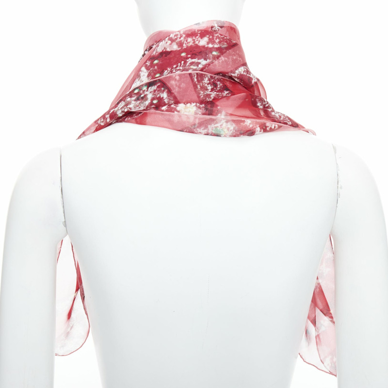 CARTIER 100% silk red brown sheer panther head print square scarf-4