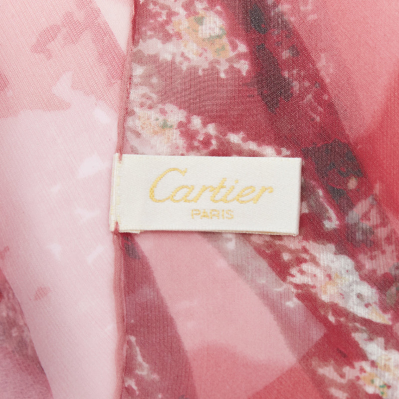 CARTIER 100% silk red brown sheer panther head print square scarf-7