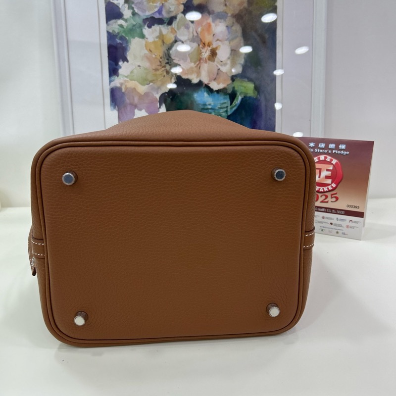 全新 愛馬仕 菜篮子 22 W刻 金棕銀扣 有單 Brand New Hermes picotin22 Stamp B Gold PHW with original receipt-10