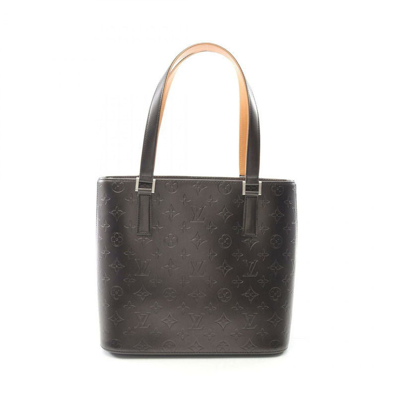 LOUIS VUITTON Stockton 手提包 M55112 字母啞光皮革黑色二手 LV-0