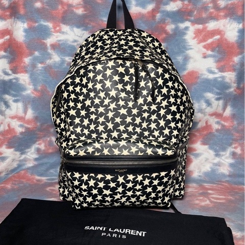聖羅蘭 Saint Laurent star city zippers  PVC YSL Backpack黑白星星拉鏈背囊 書包 背包