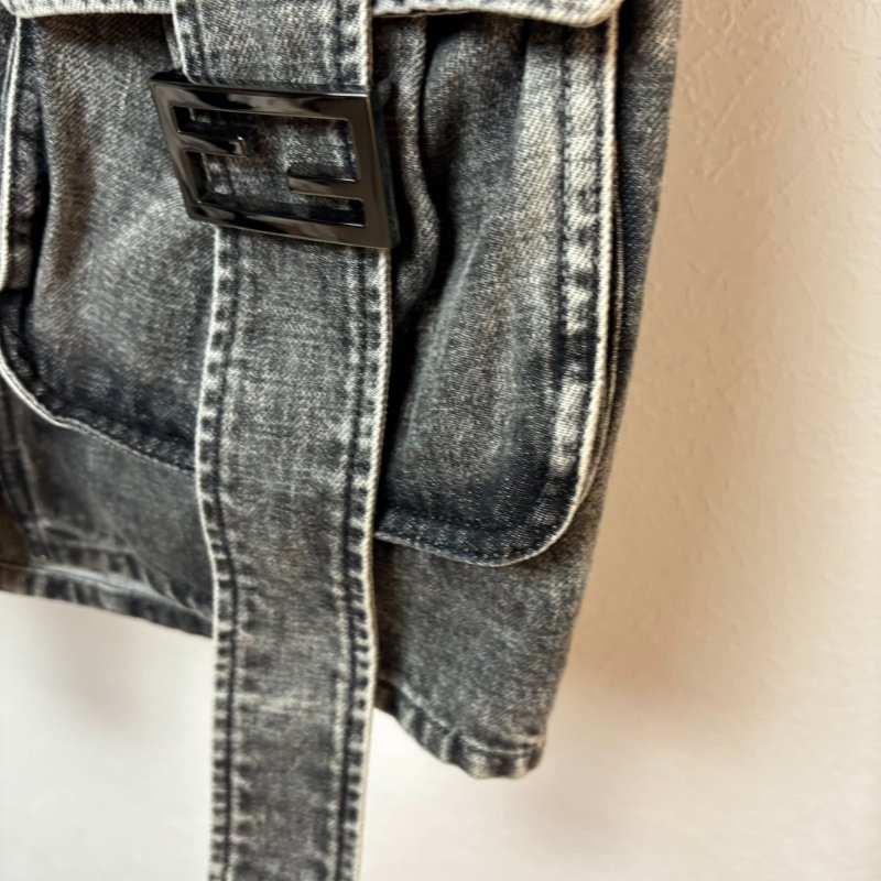 ::FENDI:: 水洗丹寧牛仔裙 Y2K 復古刷舊迷你裙 Grey acid wash denim mini skirt 辣妹必備-10