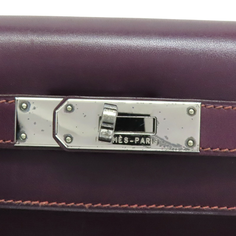 葡萄紫 BOX皮革 Kelly 28 凱莉包 兩用包 □F刻-5