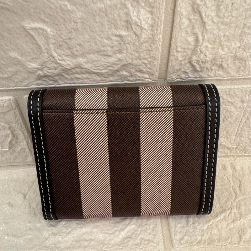 Burberry 灰咖格紋pvc釦式三折短夾-1