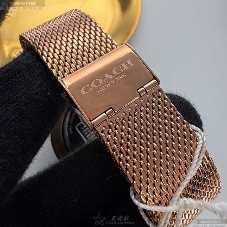 COACH手錶,編號CH00243,42mm玫瑰金圓形精鋼錶殼,黑色簡約, 中二針顯示錶面,玫瑰金色米蘭錶帶款-6