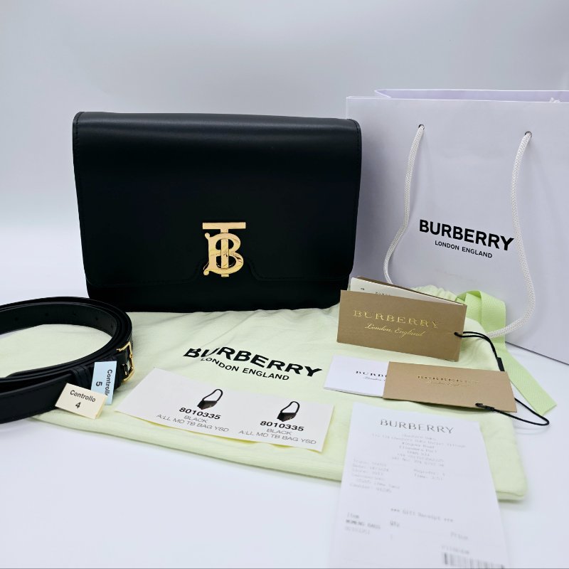 Burberry TB 黑色光面牛皮肩背包-0