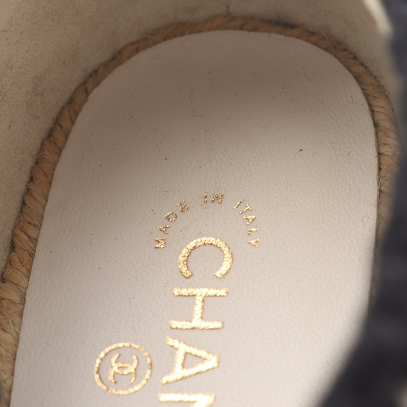 CHANEL COCO Mark 涼鞋平底鞋 G38736 皮革布料白色黑色二手#37-5