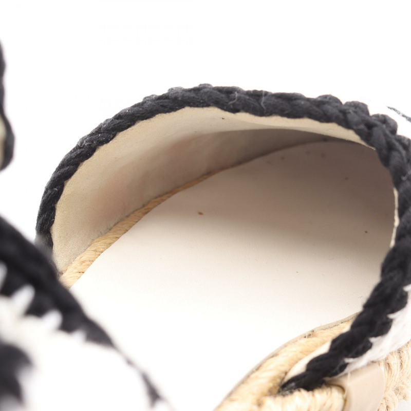 CHANEL COCO Mark 涼鞋平底鞋 G38736 皮革布料白色黑色二手#37-7