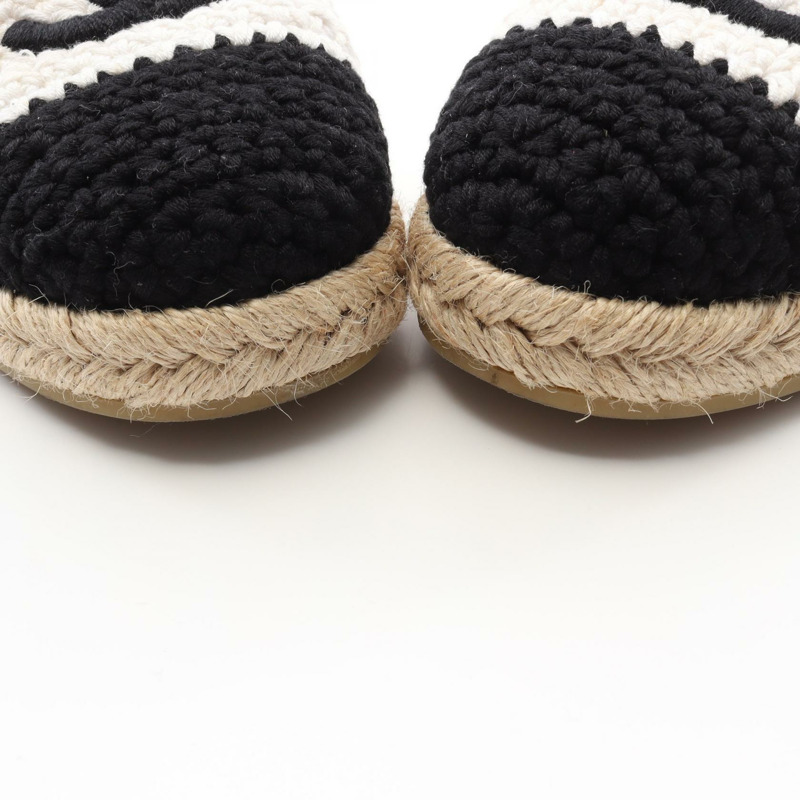 CHANEL COCO Mark 涼鞋平底鞋 G38736 皮革布料白色黑色二手#37-9