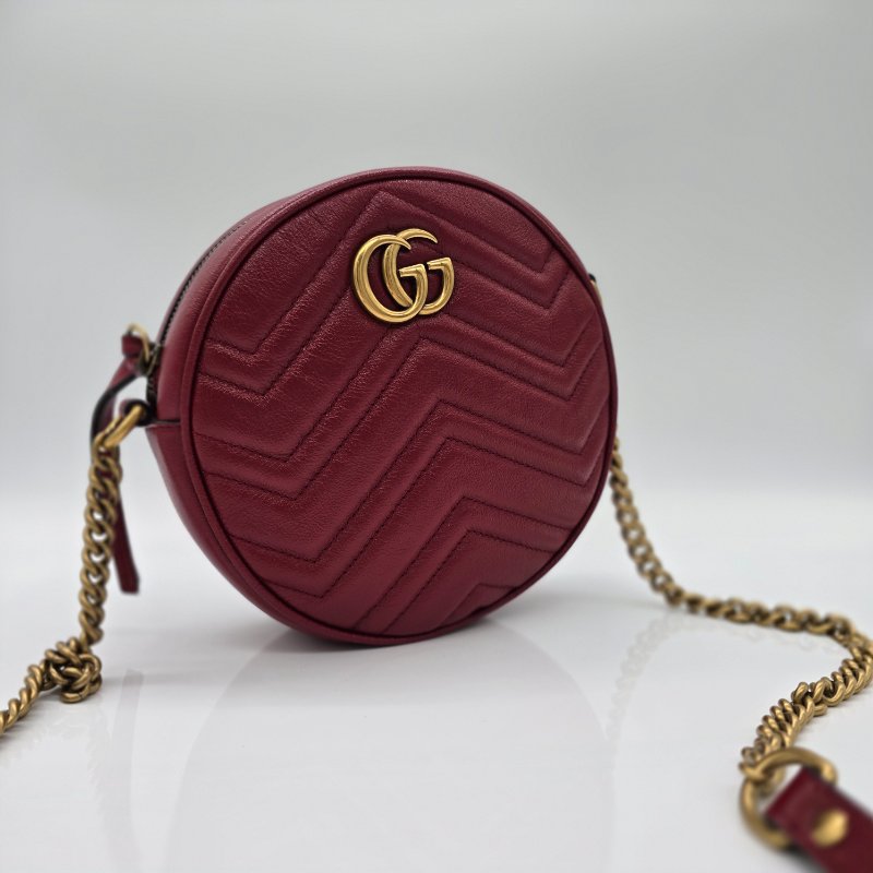 ✨全新品✨ GUCCI GG Marmont 番茄紅 牛皮 經典圓餅 金色 鏈條包 斜背包-2