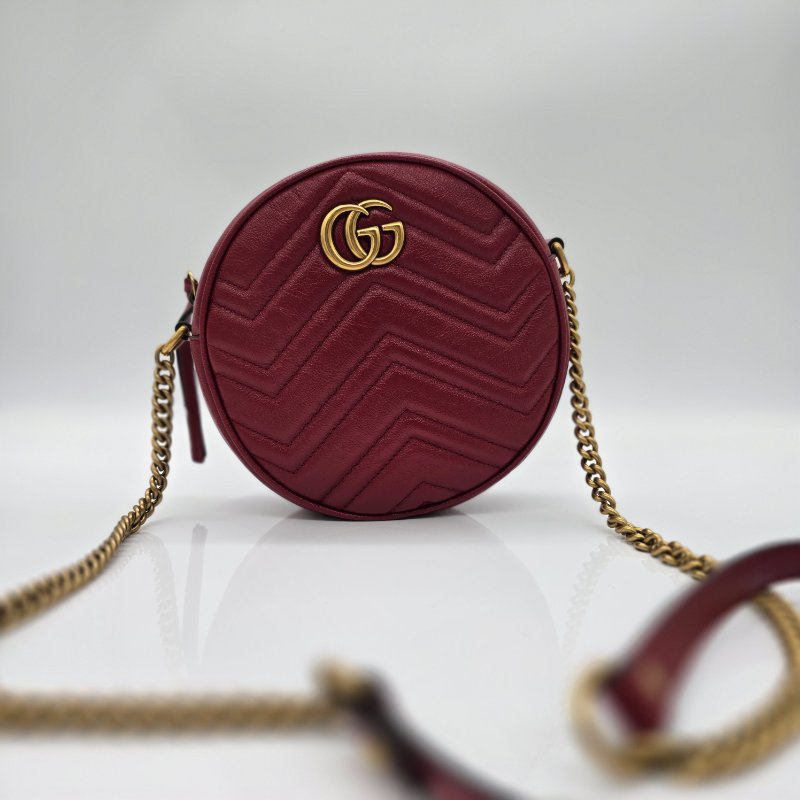 ✨全新品✨ GUCCI GG Marmont 番茄紅 牛皮 經典圓餅 金色 鏈條包 斜背包-4