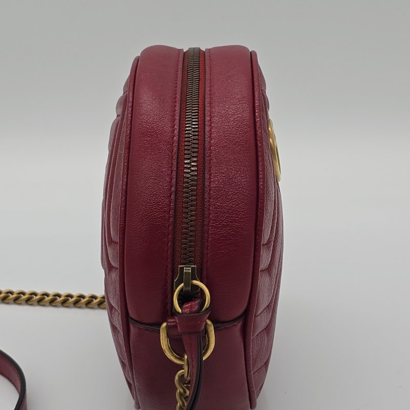 ✨全新品✨ GUCCI GG Marmont 番茄紅 牛皮 經典圓餅 金色 鏈條包 斜背包-5