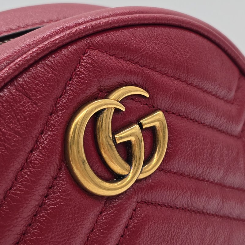 ✨全新品✨ GUCCI GG Marmont 番茄紅 牛皮 經典圓餅 金色 鏈條包 斜背包-7