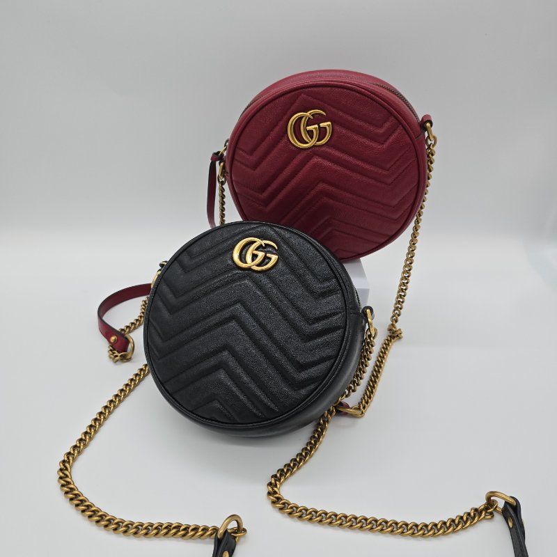 ✨全新品✨ GUCCI GG Marmont 番茄紅 牛皮 經典圓餅 金色 鏈條包 斜背包-1