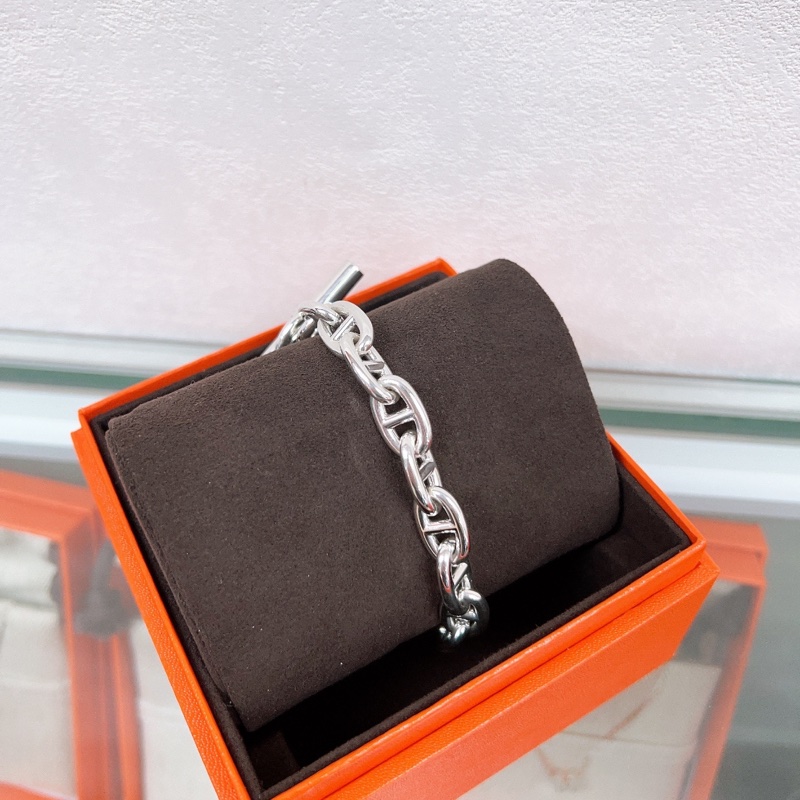 全新 16碼 豬鼻子銀手鏈 Hermes chaine d’ancre silver bracelet-0