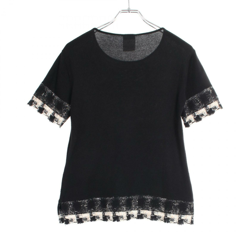 CHANEL 粗花呢針織短袖 P25262W03472 羊絨 黑色 白色 二手 #40 CC-1