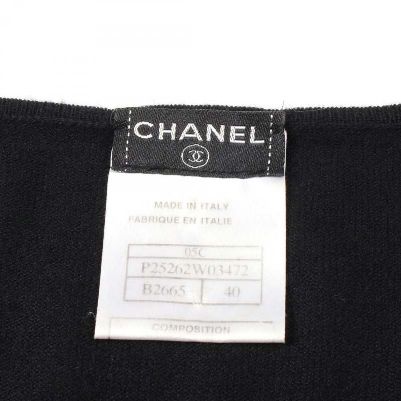 CHANEL 粗花呢針織短袖 P25262W03472 羊絨 黑色 白色 二手 #40 CC-2
