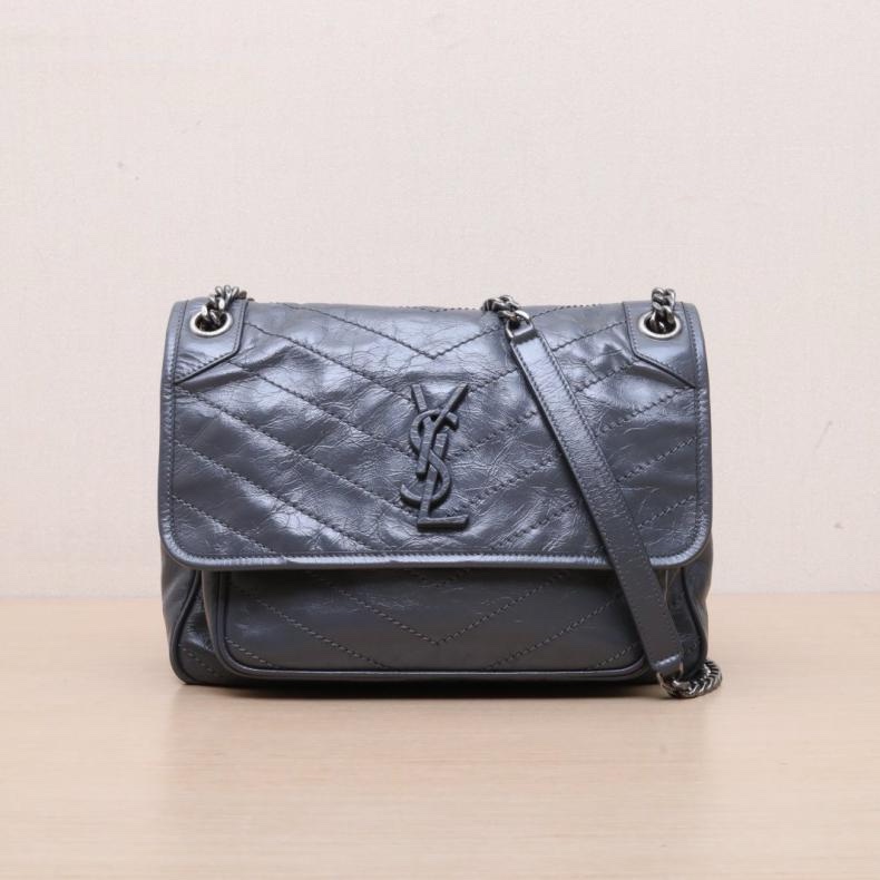 SAINT LAURENT(聖羅蘭) Niki 中號 28 D扣 灰色 銀扣-0