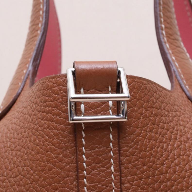 HERMES(愛馬仕) Picotin 菜籃子 18 37金棕色 TC皮 C刻 銀扣-5