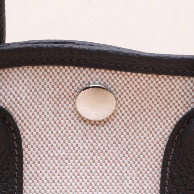 HERMES(愛馬仕) Garden Party 花園包 Mini Garden 23 46烏木色 NEGONA皮/帆布 W刻 銀扣-5