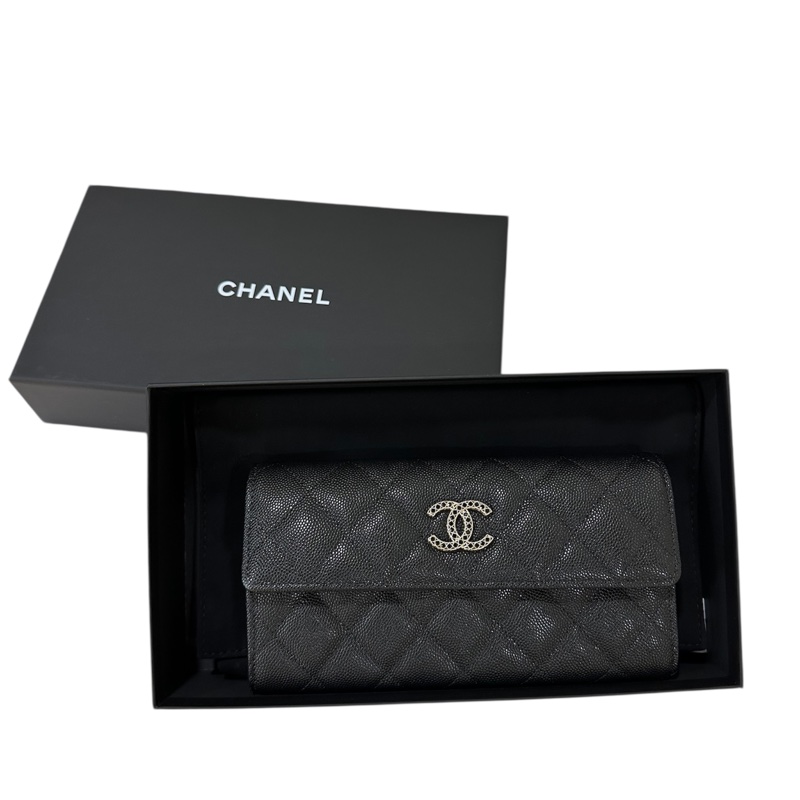 全新Chanel AP3396 Long Wallet 黑色牛皮荔枝紋-0
