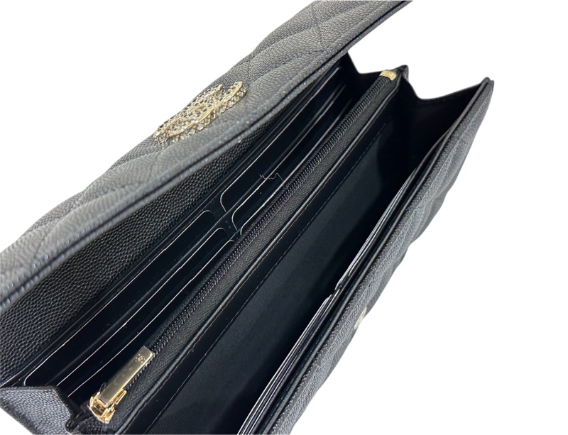 全新Chanel AP3396 Long Wallet 黑色牛皮荔枝紋-5