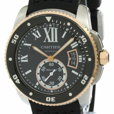卡地亞 Calibre de Cartier 潛水腕錶 18K 玫瑰金鋼質腕錶 W7100055 拋光