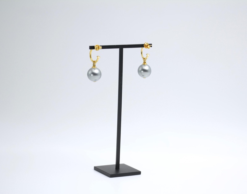 Chanel Vintage 02年仿珍珠灰色波波垂墜耳環-5