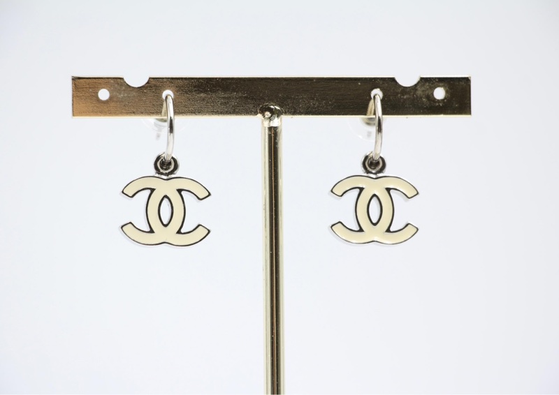 Chanel Vintage 02琺瑯白色耳環-0