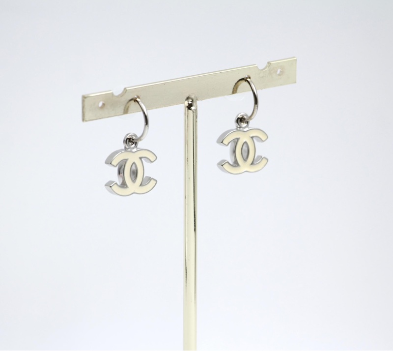 Chanel Vintage 02琺瑯白色耳環-1