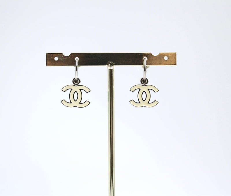 Chanel Vintage 02琺瑯白色耳環-2