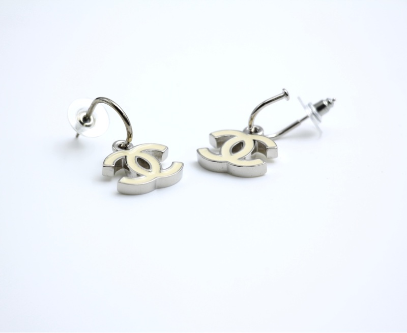 Chanel Vintage 02琺瑯白色耳環-7