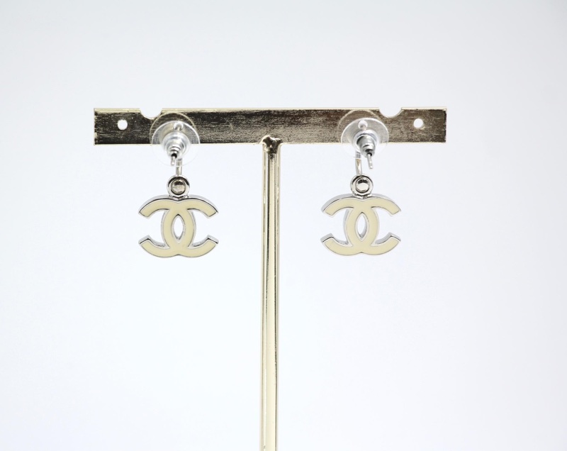 Chanel Vintage 02琺瑯白色耳環-8