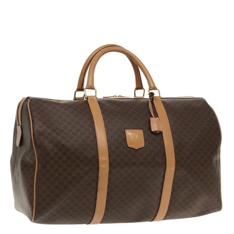 CELINE Macadam 帆布波士頓包 PVC 皮革棕金色正品 94790
