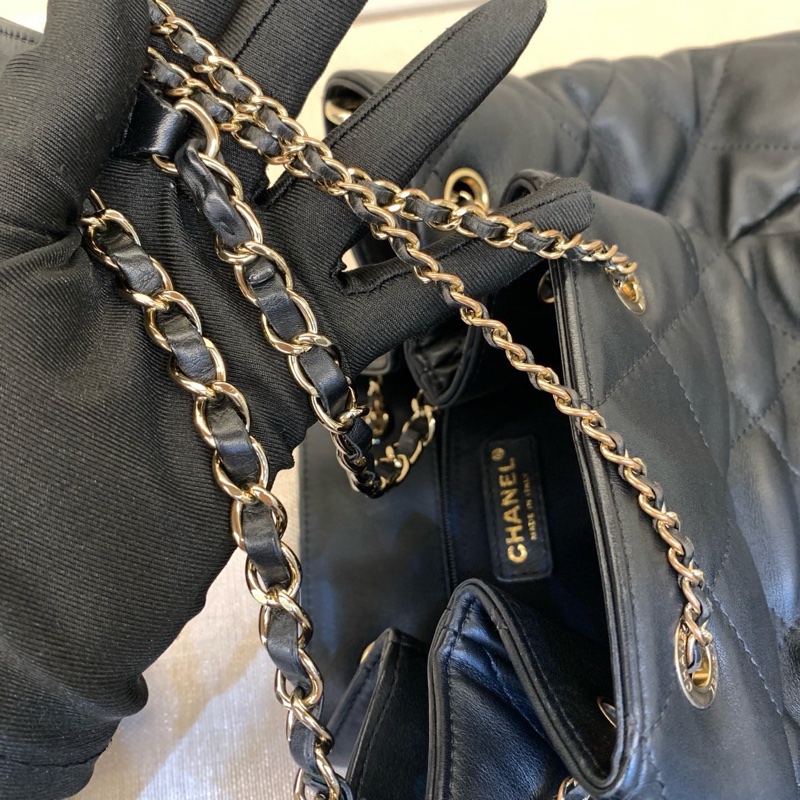 98新 CHANEL香奈儿 经典黑金抽绳水桶包29开-10