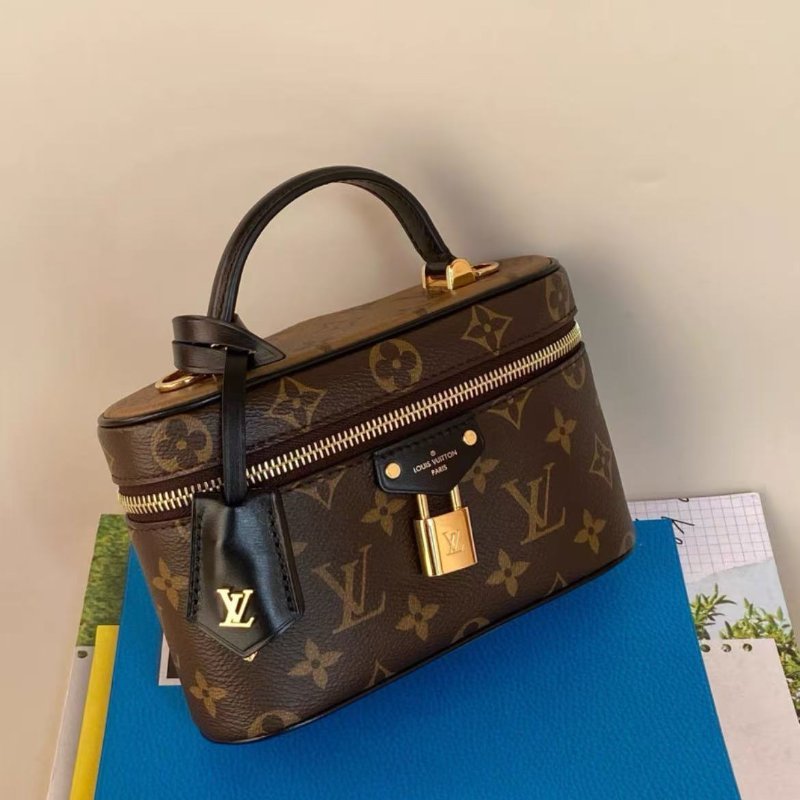 lv 新款老花拚色vanity化妝盒 芯片款 19*6*12cm 99新 配件塵袋-6