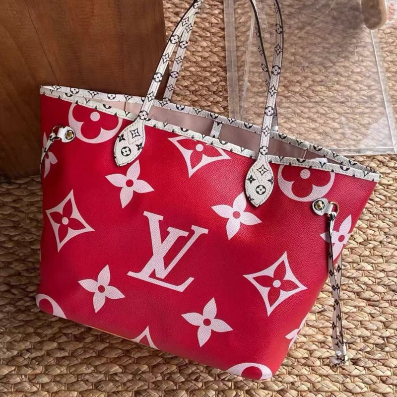 ✨lv 中號neverfull紅色四拚色托特包31×26×14cm 99新 配件塵袋-6