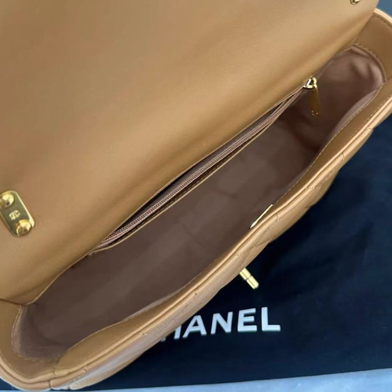 Chanel 23p焦糖色 金扣粗鏈條CF肩背包 底長26cm 99新配件塵袋-2