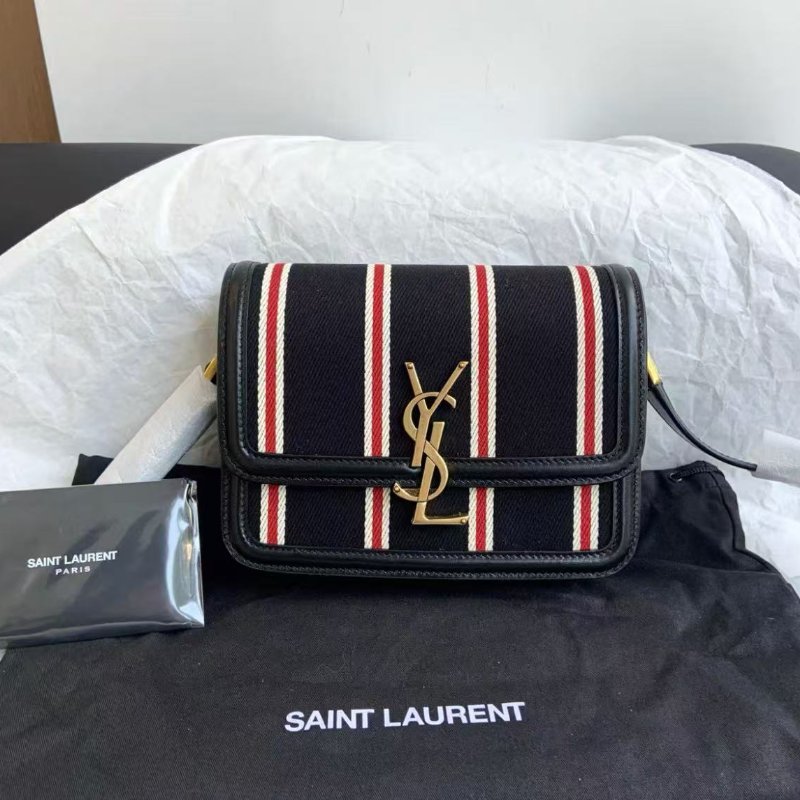 Ysl 帆布直條文金扣豆腐包 全新配件塵袋-5